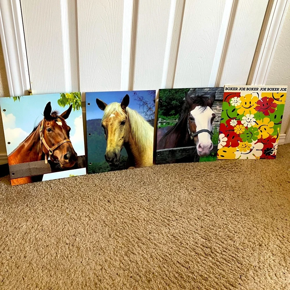 Y2K Pocket binder folders bundle—3 horse folders 1 Joe Boxer smiley face print
